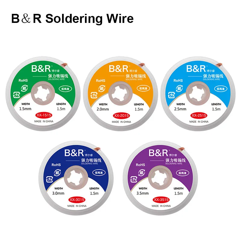 B&R 1.5/2.0/2.5/3.0/3.5mm 1.5m Strong Soldering Wick for Mobile Phone Repair Anti-corrosion High Precision PCB Tin Suction Tool