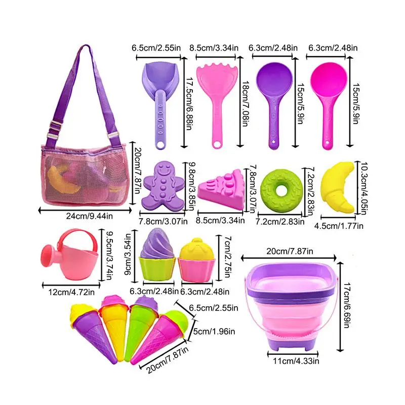 Eco-Friendly Beach Sand Toys Kit com Mesh Bag, Sandbox Toy Set, Moldes De Areia, Pá De Balde Para Jogos Ao Ar Livre, 23Pcs