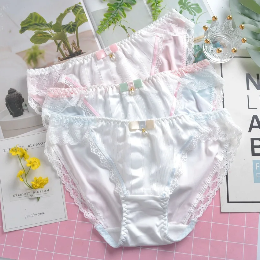 High Elasticity Milk Silk Smooth Cute Lovely Sweety Women Panties Low Waist Soft Sexy Lace Japanese Style Female Underwear