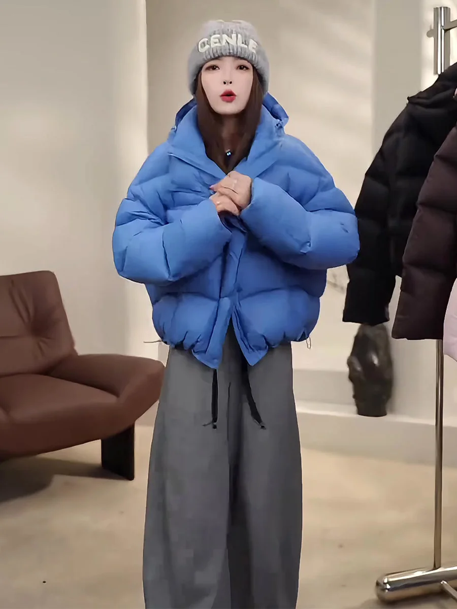 Casual Sle ort Puffer Jaet Thi Abrigo de plumón azul cálido para mujer con capucha Turtle Ba Design Ci Leisure Winter Oute...