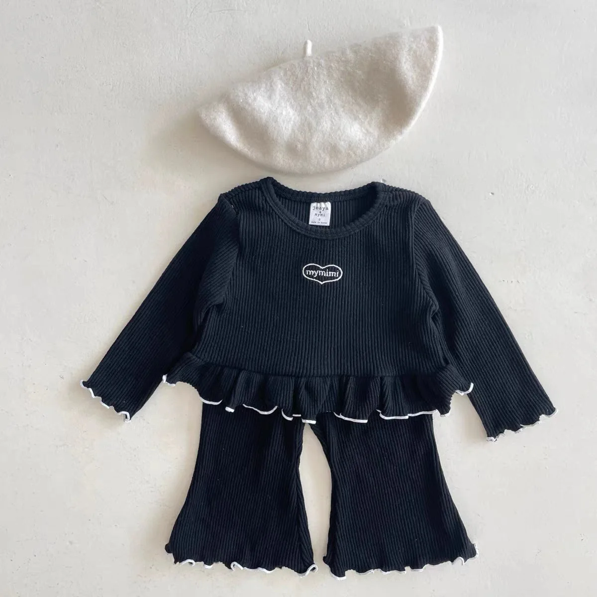 2025 Autumn New Children Long Sleeve Clothes Set Girls Heart Letter Print T Shirts + Flared Pants 2pcs Suit Cotton Kids Outfits