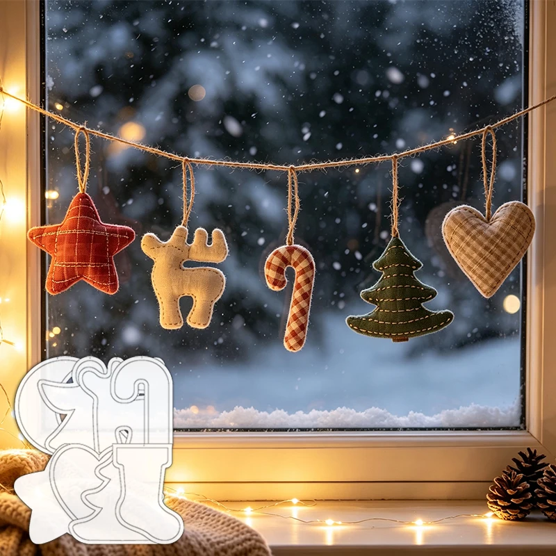 YOMDID 8pcs Christmas Ornaments Set Sewing Template Including Christmas Tree, Star, Heart, Christmas Stocking, Candy Cane, Elk