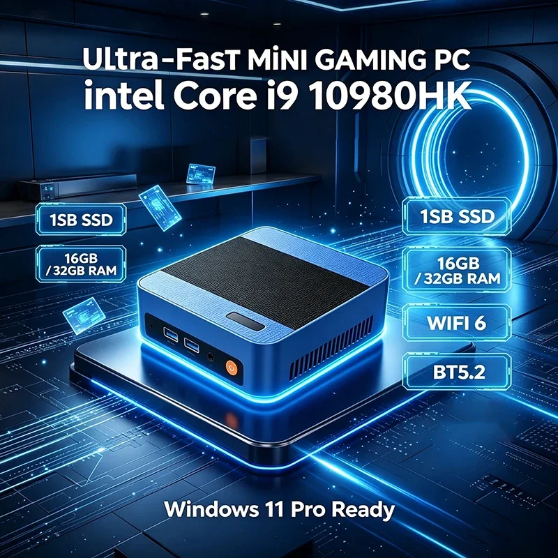 Ultra-Fast Mini Gaming PC with Intel Core I9-10980HK 16GB 1TB Storage WiFi 6 Windows 11 Pro Portable Desktop Computer