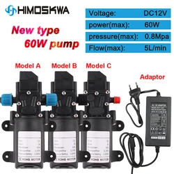 Pompe à eau électrique agricole, 12V DC, 60W, 5L/min, micro pompe à eau à membrane haute pression noire, pulvérisateur d'eau, lavage de voiture