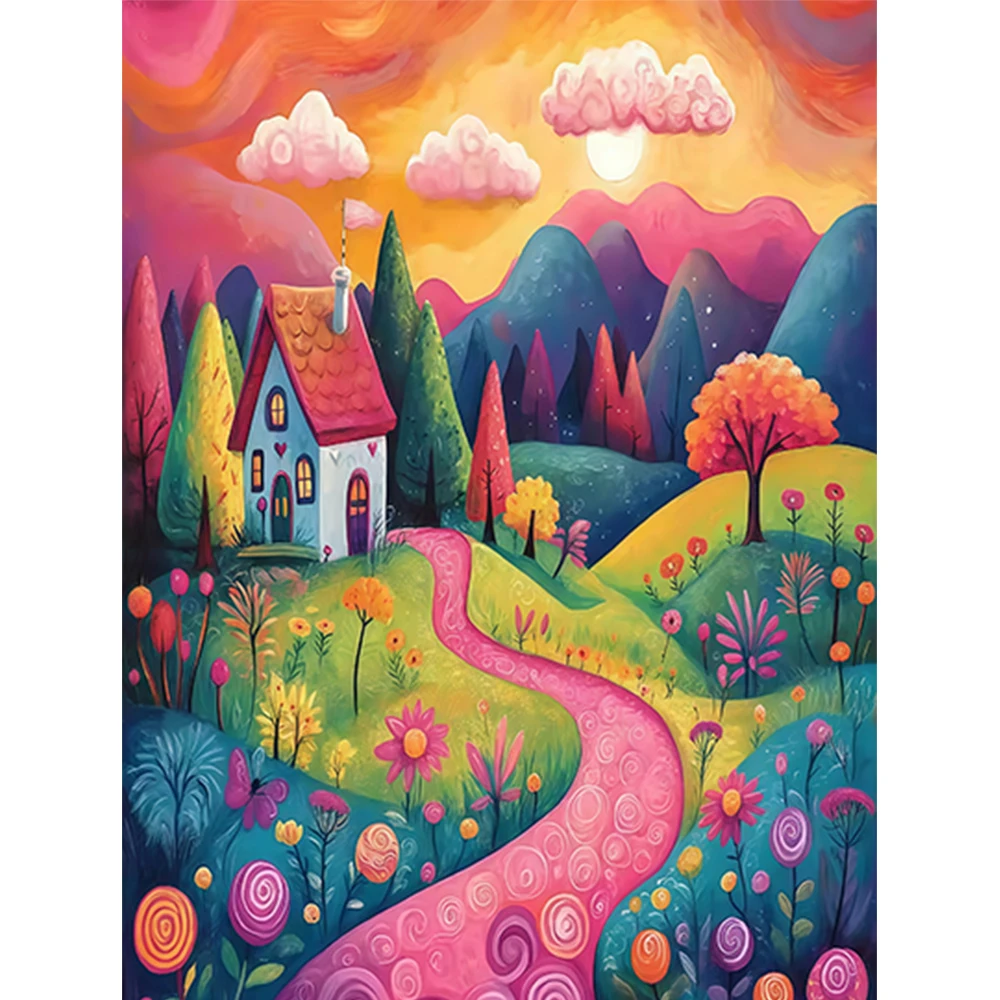 1Pcs Mountain Flower Path   DIY Acrylic Digital Painting Kit For Beginners Home Wall Decor Frame Not Included