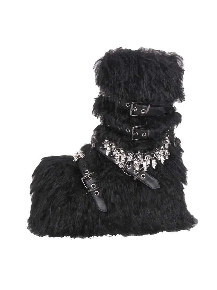 2026 New Retro Punk Belt Buckle Rivet Decoration Sponge Cake Hairy Middle Boots Lolita Girls' Boots