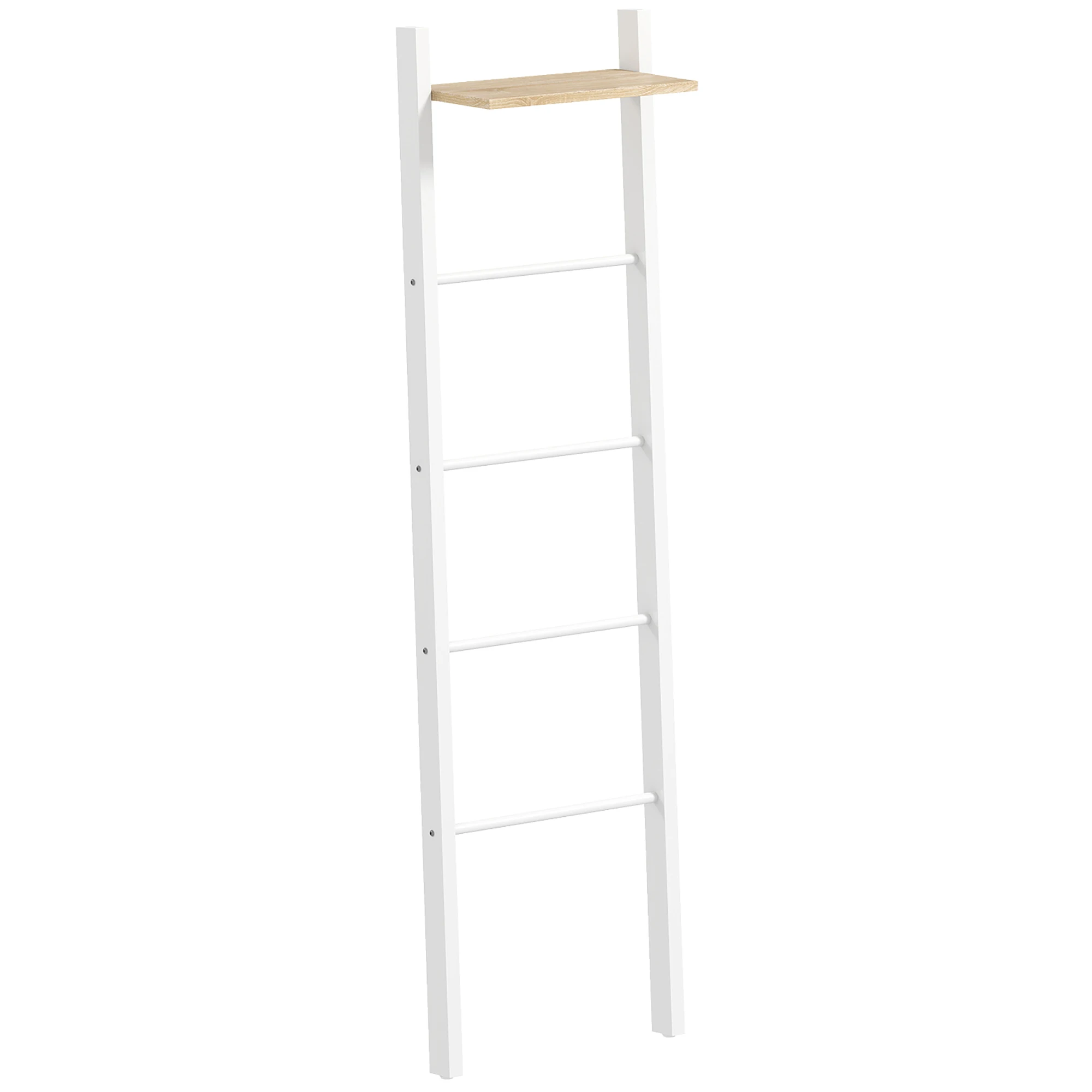 Homcom Handdoekenrek met bovenste plank en 4 stangen, badkamerhanddoekenrek voor wandmontage, ladderplank