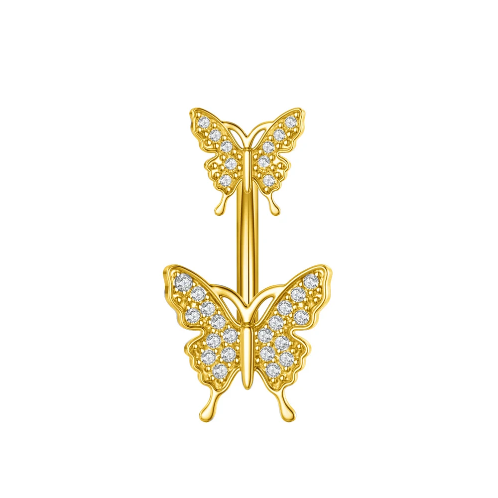 Gold Color Crystals CZ Belly Piercing Dangled Navel Ring