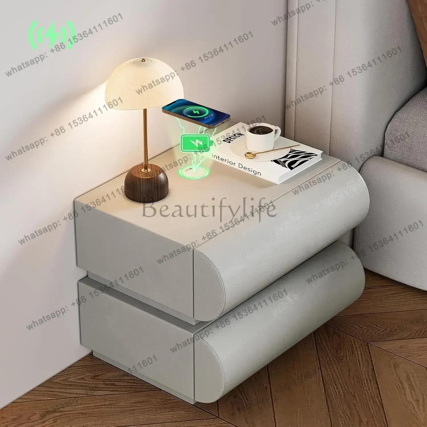 Factory Direct Smart Nightstands Set Of 2 With Wireless Charging Station, USB & Type-C Ports, Faux Leather , Customized