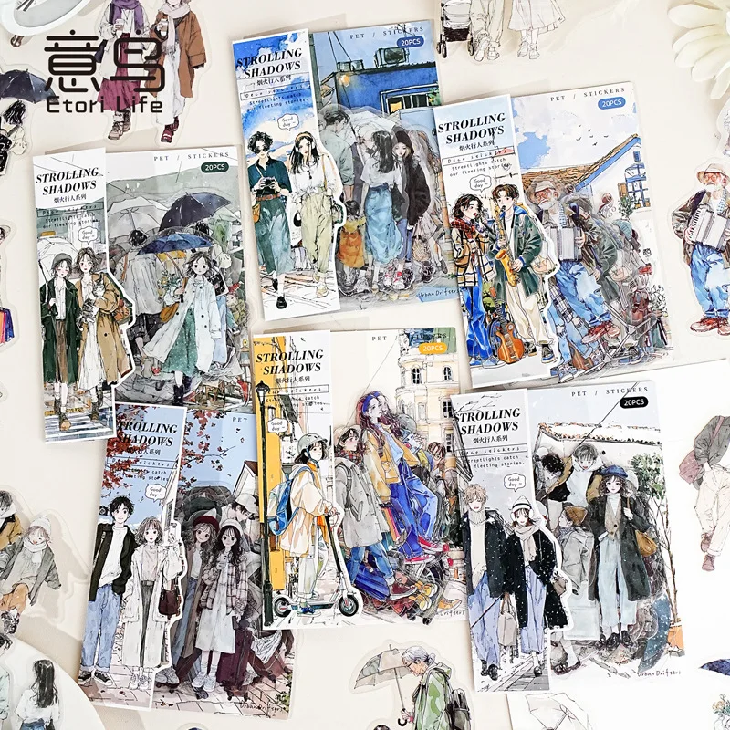 

20pcs/1lot Kawaii Scrapbook Stickers pedestrians Collection Junk Journal Gold Planner Stationery Sticker Decorative