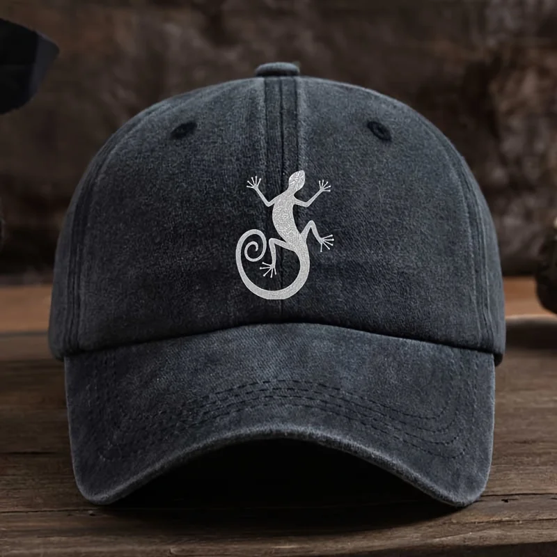 Men's Gecko Lizard Print Cap - Breathable Outdoor Hat Suitable for, Casual Wear & Gecko Lovers - Comfortable Textile Material wi