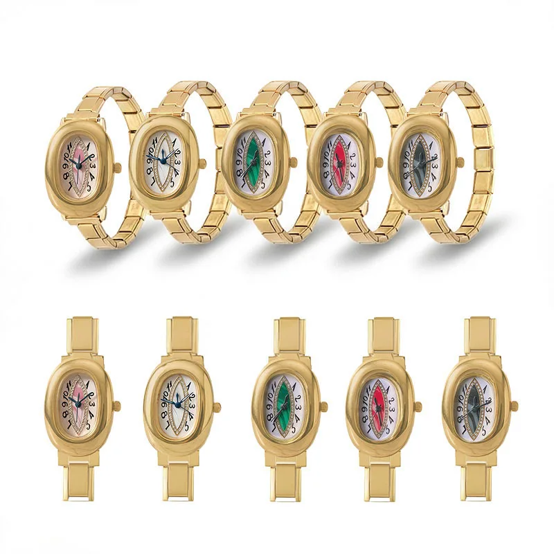 Ins Trend Evil Eye Dial Italian Module Wristwatch Gold Plated Steel Strap Elegant Unisex Daily Match Quartz Watch