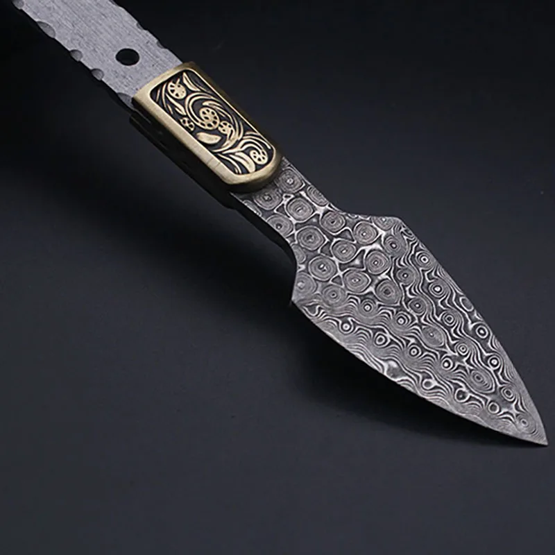 Copper Flower Damascus Steel Tea Knife Small Straight Tea Sword Tea Needle Knife Blank Shovel Knife Billets Semi-finished