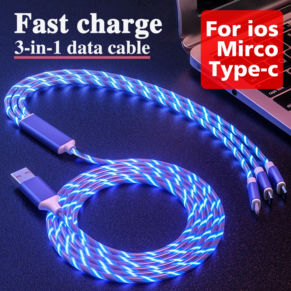 كابل شاحن سريع 3 في 1 USB من النوع C لأجهزة Android Xiaomi Huawei Samsung سلك شاحن الهاتف لأجهزة iPad iPhone