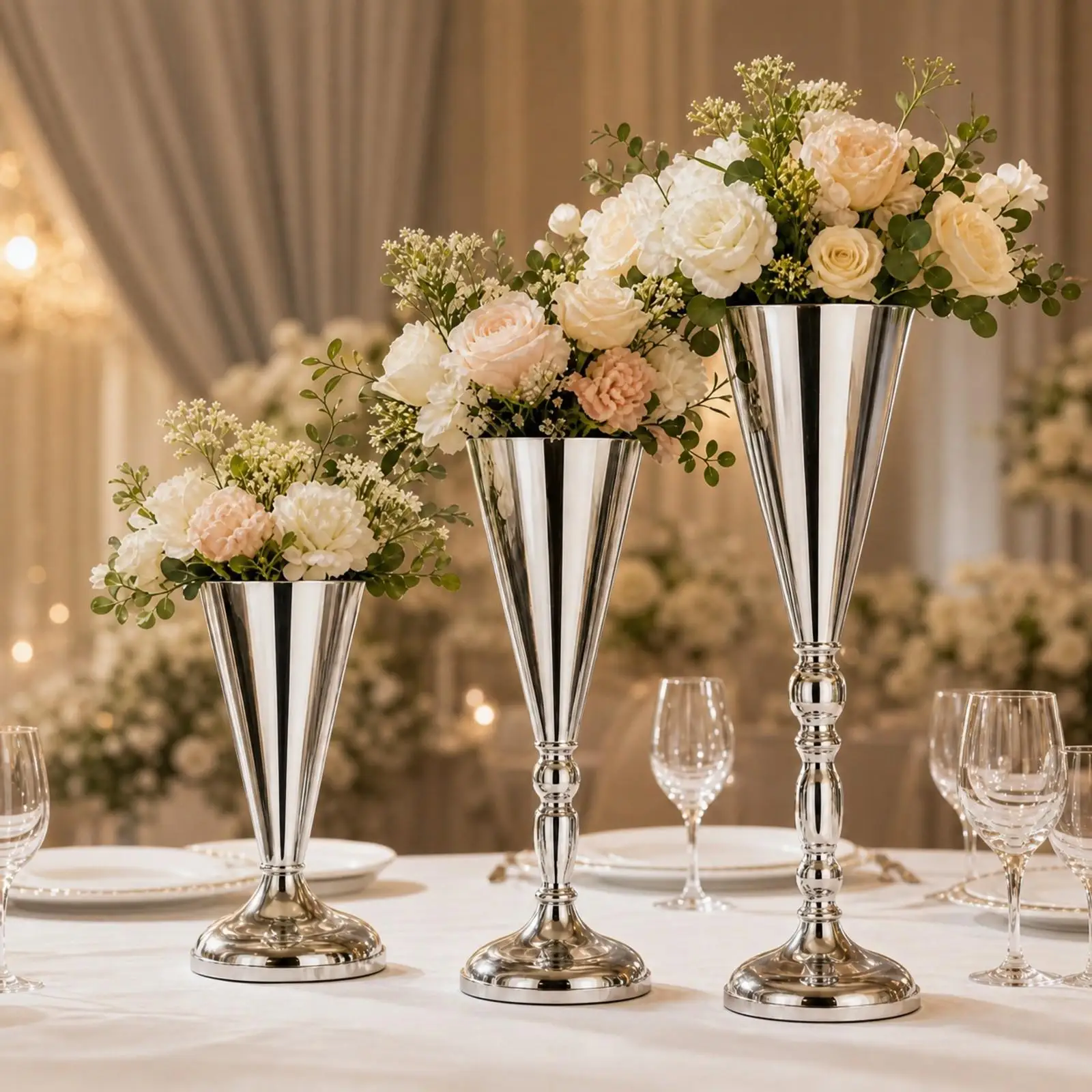 3 Pieces Rose-Style Artificial Floral Centerpiece with Iron Pedestal Versatile Iron Pedestal Flower Arrangement Long for Wedding