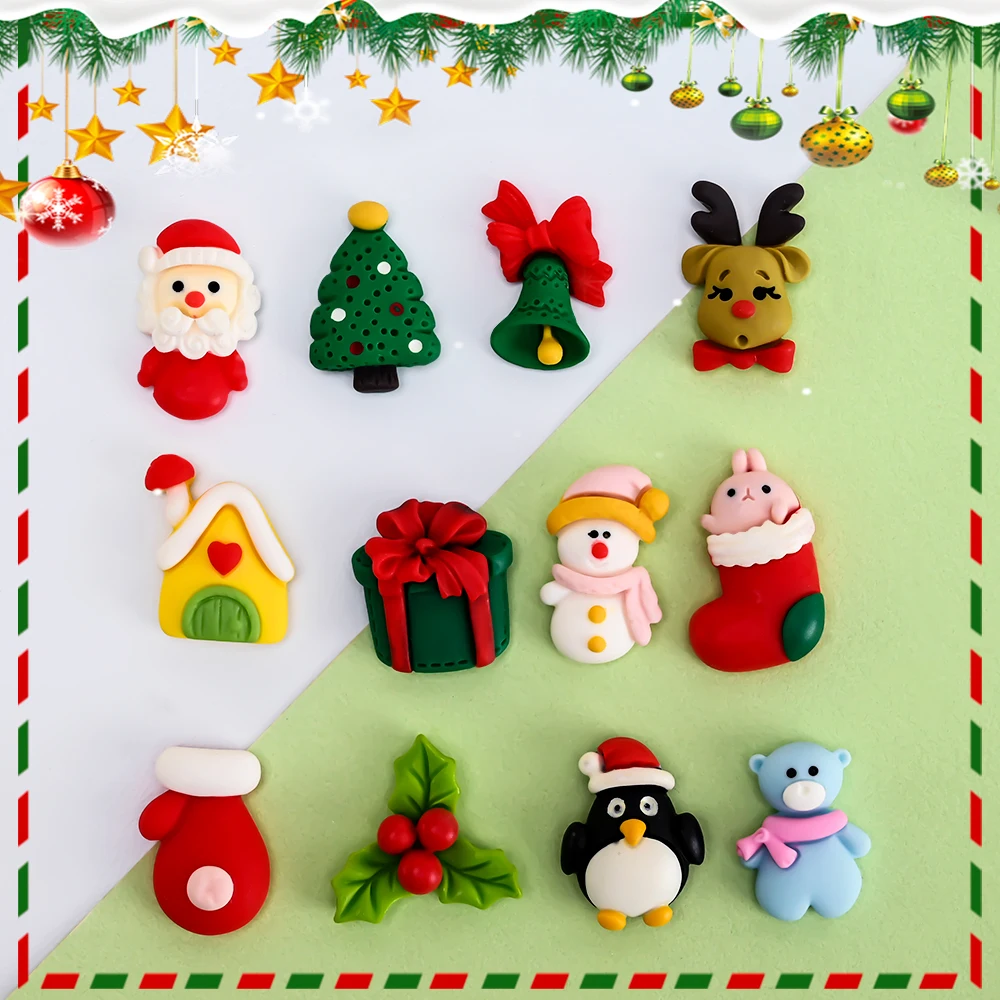 5 ชิ้น/ถุง 5D Nail Art Charm น่ารักและน่าสนใจ Santa Claus, ต้นไม้, ตกแต่งเล็บ DIY สําหรับเคสโทรศัพท์, ปากกา, เล็บ ฯลฯ