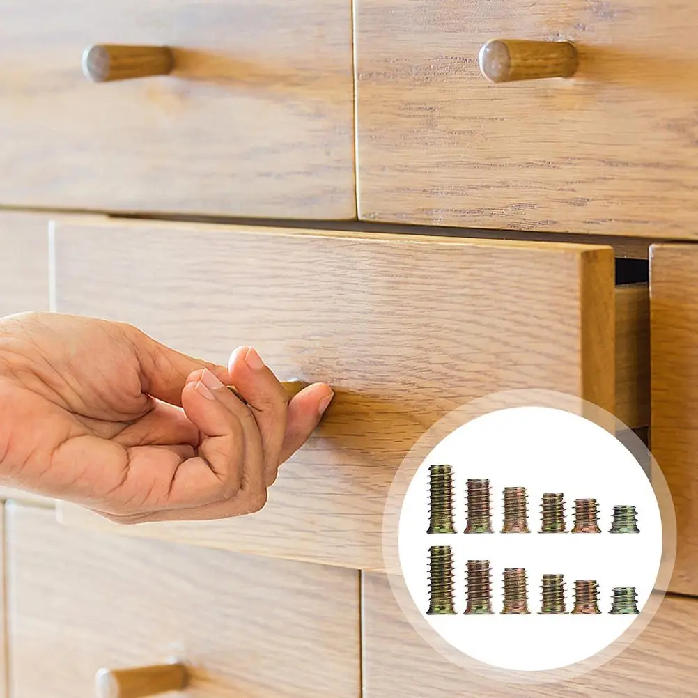 105Pcs T-Nuts for Wood Furniture Carbon Steel Embedded Socket Nuts Rust Resistant High Hardness Flanged Mounting Nut for Plywood