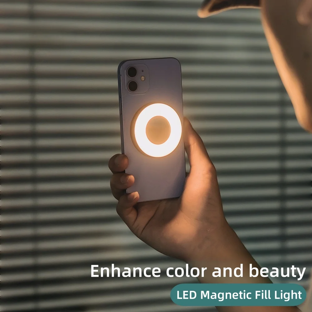 Mini Magnetic LED Fill Light for Smartphone Dimmable Selfie Ring Light Portable Rechargeable for Live Vlog Makeup Product Shoot