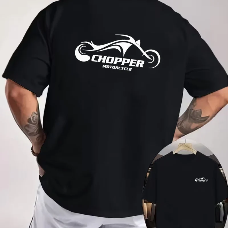 Chopper Motorcycle Icon Trendy Double Sided Print T-Shirt Men's Summer Short-sleeved Round Neck Casual Streetwear Tops Tee