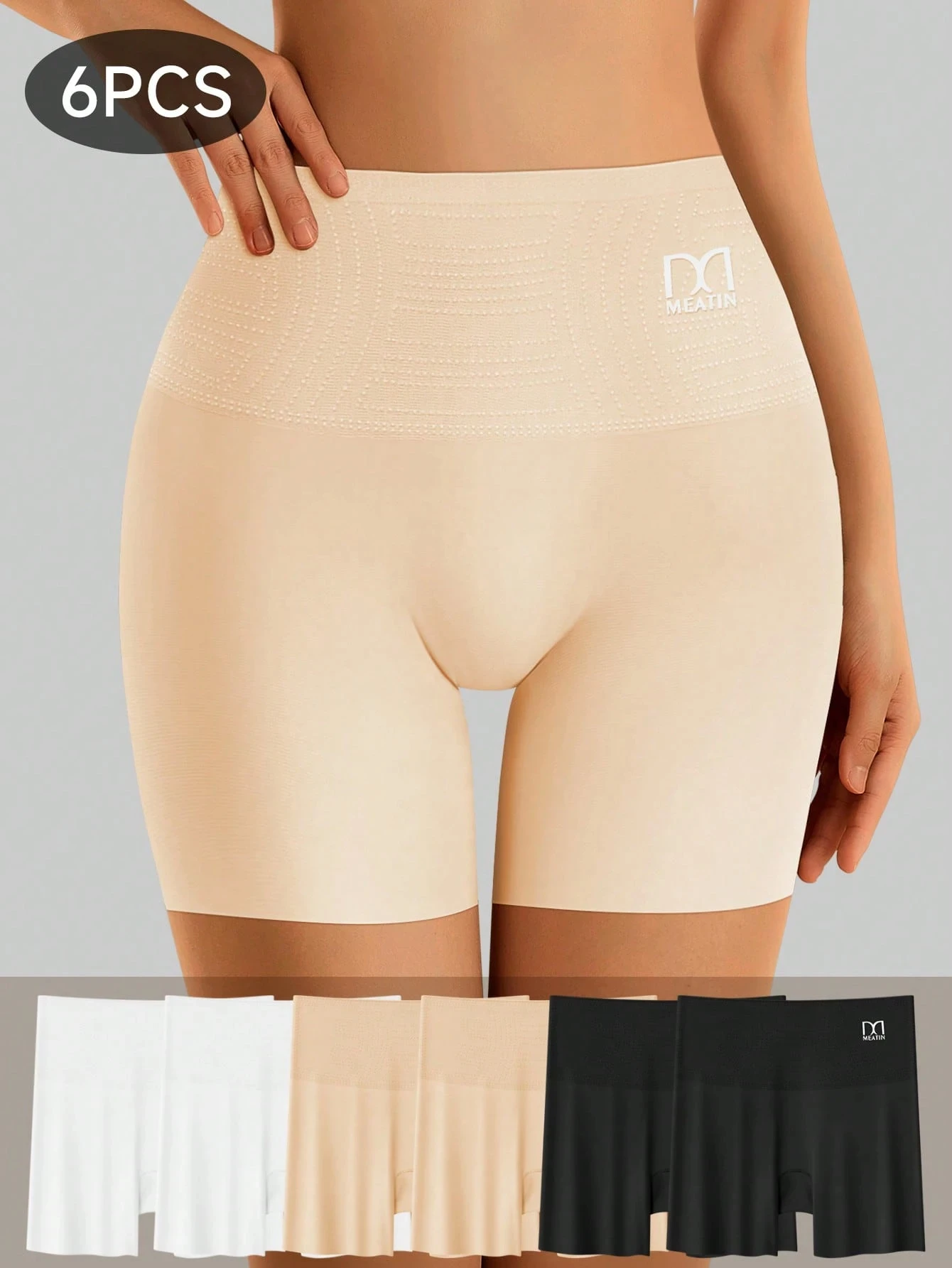

6Pcs/Set Women's High Waist Tummy Control Briefs Solid Color Boxer Briefs Seamless Briefs for Daily Wear Boxer Briefs