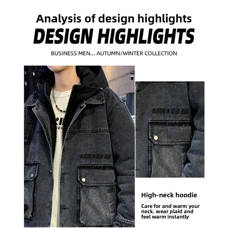 يندبروف الأبيض بطة أسفل السترات اثنين سميكة الدافئة ملابس خارجية عصرية أسفل السترات ربيع الخريف الشتاء الرجال الرجعية الدنيم الستر