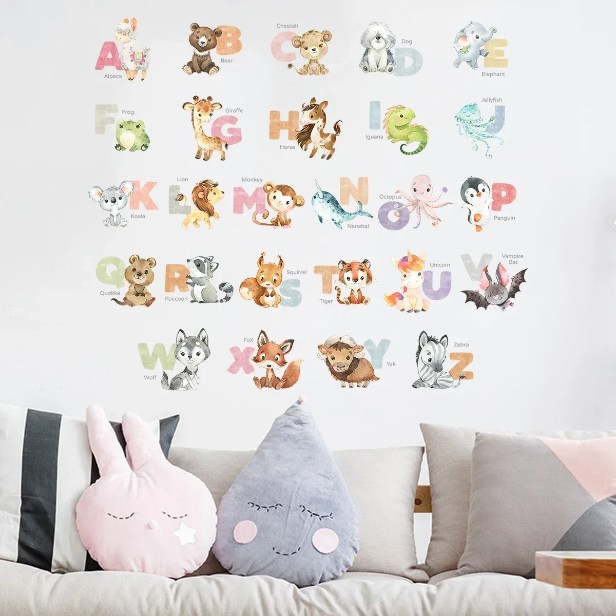 5PCS Cartoon Animal Letter ABC Wall Stickers for Kids Room Kindergarten Home Decoration Wall Decor