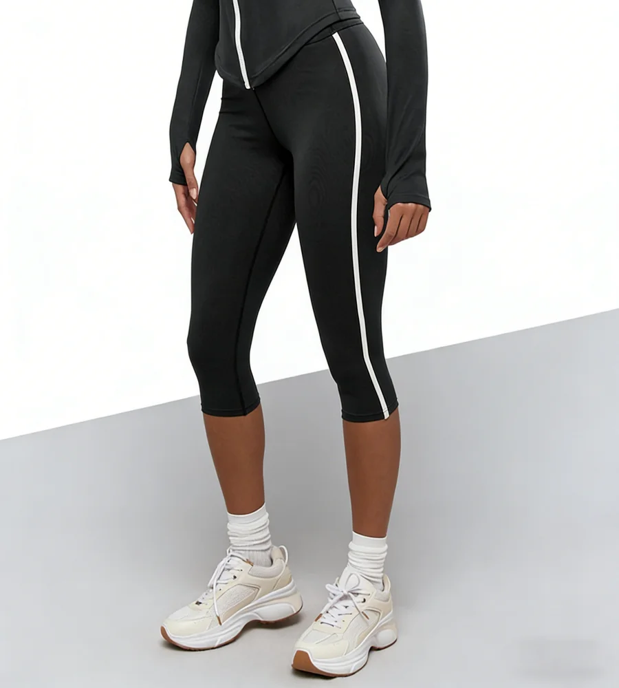 Women Sports Side Stripe Leggings High Waist High Stretch Breathable Running Workout Yoga Leggings Activewear For Gym Leggings