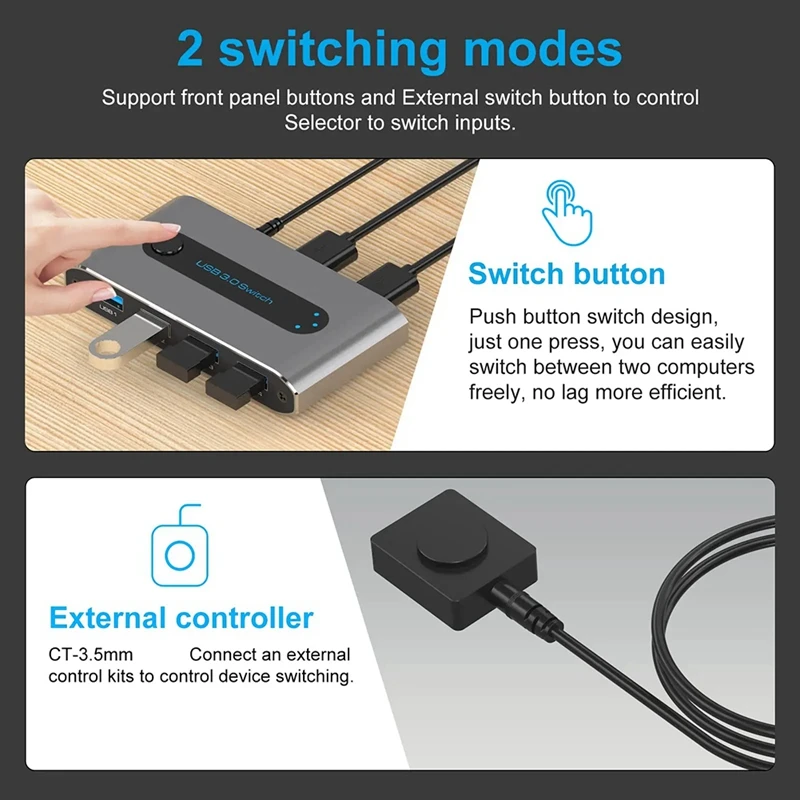 USB Switcher Printer Sharing USB3.0 Two-Input And Four-Output 2 Computers Share 4 USB Devices