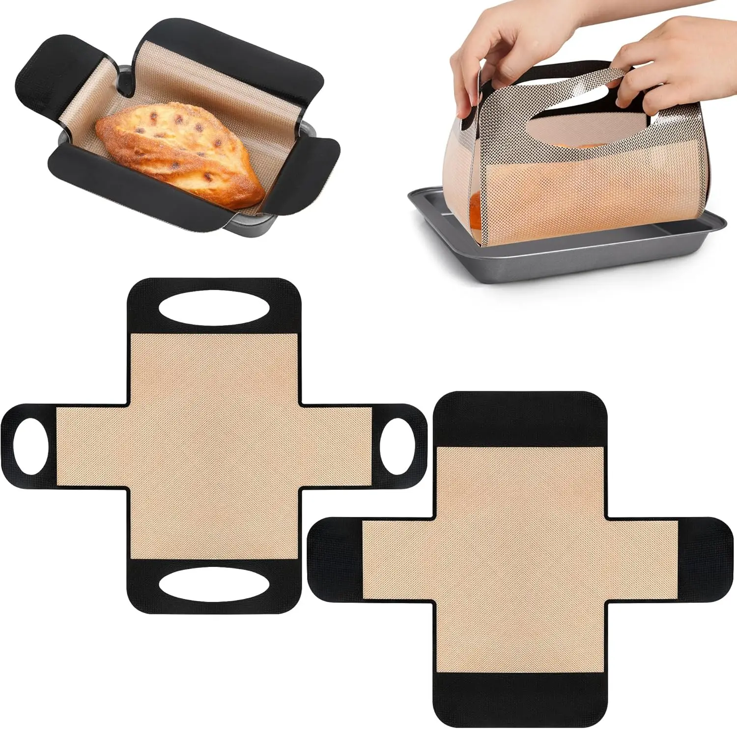 Fodera riutilizzabile per panini in silicone, imbracatura per pane in silicone, sollevatori per panini - Strumento antiaderente per trasferimento di pasta con 4 maniglie