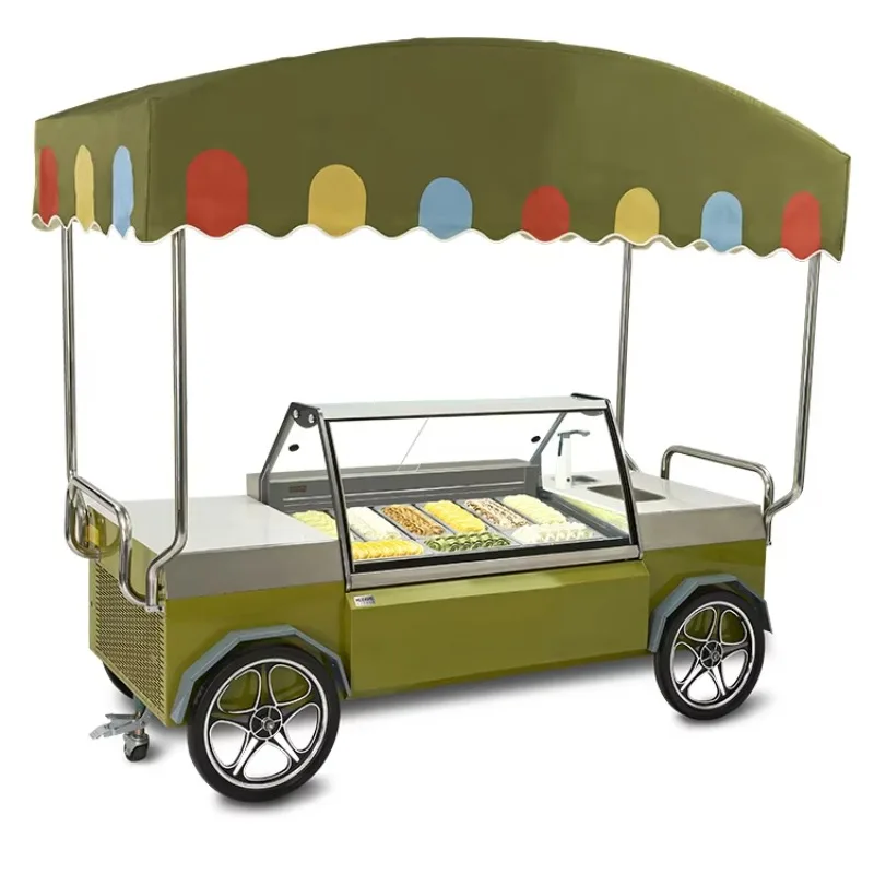 Italian Vintage Customized Electric Mobile Food Cart High Ice Cream Slush 1050W 220V 380V Stainless Steel 2-Wheel Certified