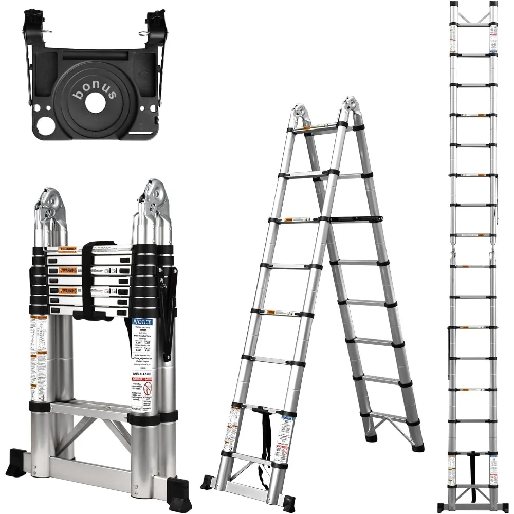 

Telescoping Ladder A Frame, 16.5 Ft Compact Aluminum Extension – 330 lb Capacity, Portable RV & Outdoor Use Telescopic Design