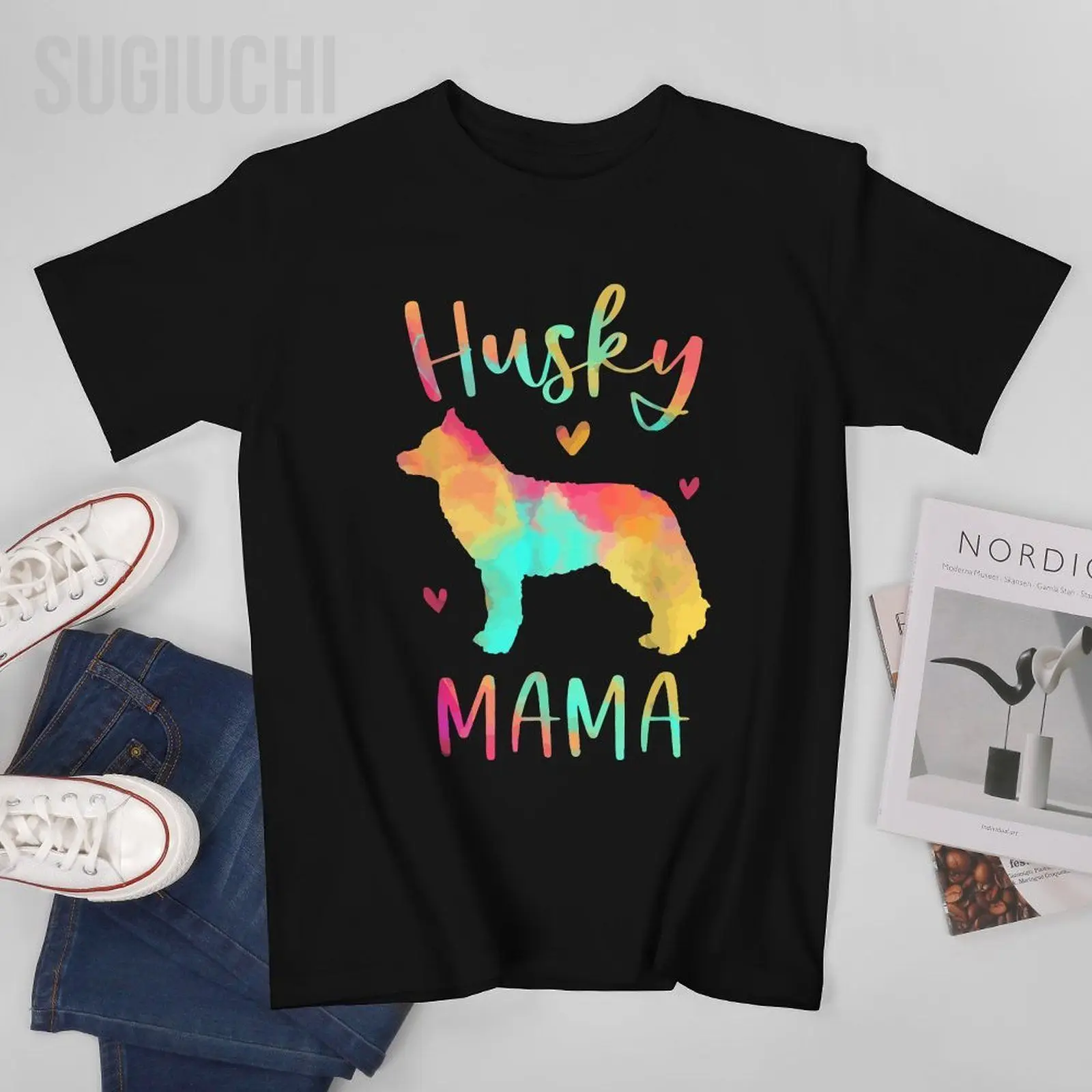 Unisex Men Husky Mama Colorful Siberian Husky Gifts Dog Mom Tshirt Tees T Shirts Women Boys 100% Cotton T-Shirt