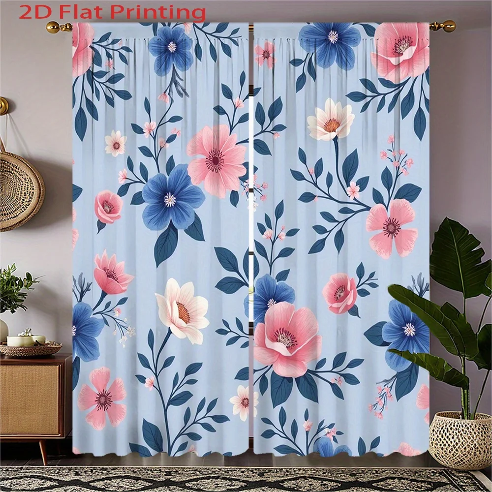 

2 шт. Элегантные шторы с цветочным узором, изготовленные из полиэстера, можно стирать в машине, подходят для декора спальни и гостиной.