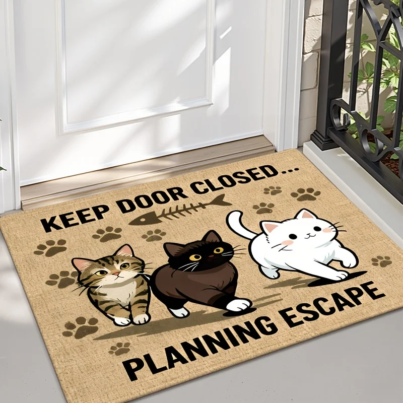 Cartoon Cat Keep Door Closed Quote Print Doormat Non Slip Entrance Rug Indoor Front Door Floor Mat Home Decor