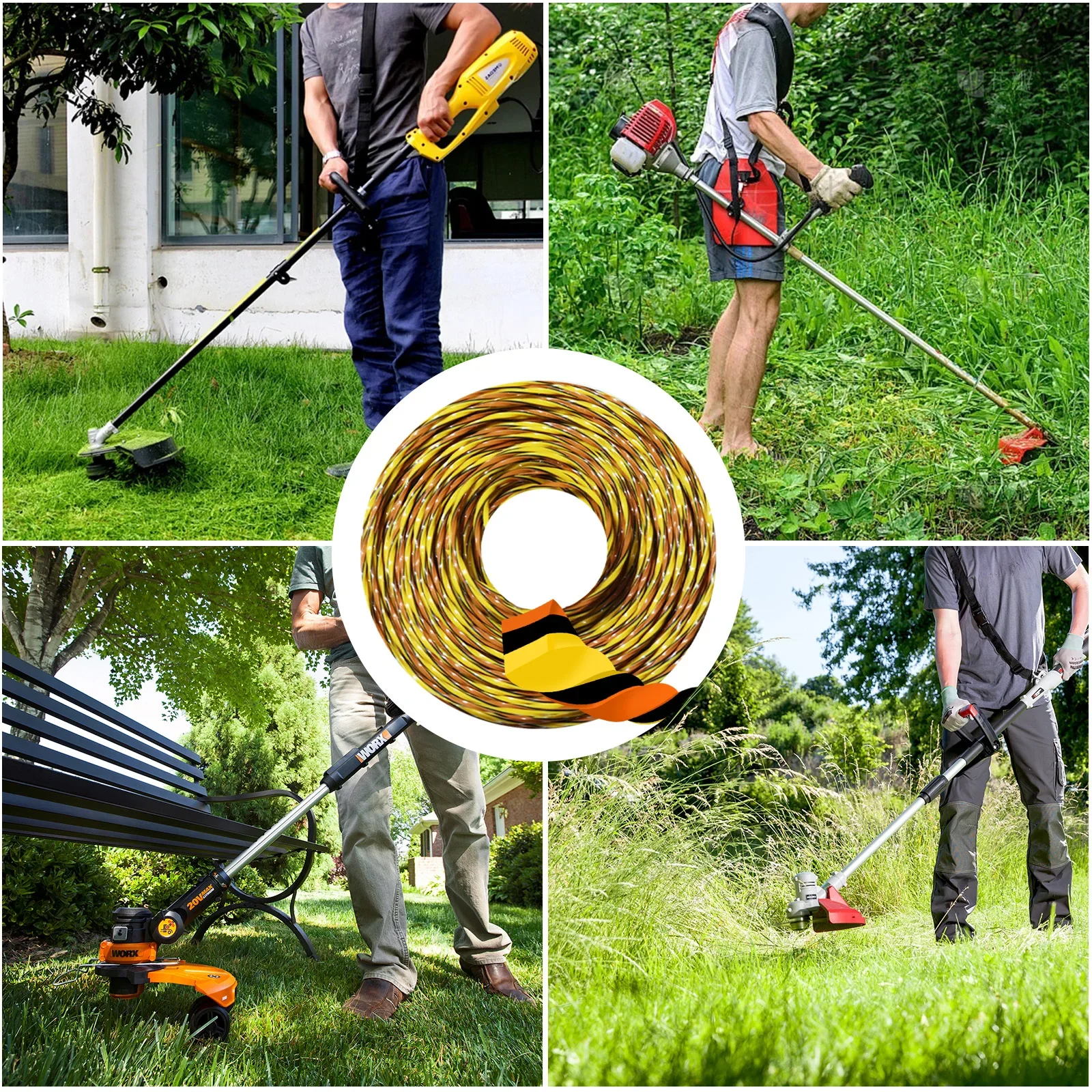 Espiral Trimmer Line Weed String Trimmer, Linha escova cortador, Thread Trimmer, Upgrade Tricolor, 1.6mm, 2.0mm, 2.4mm, 2.7mm, 3.0mm x 15m, Novo