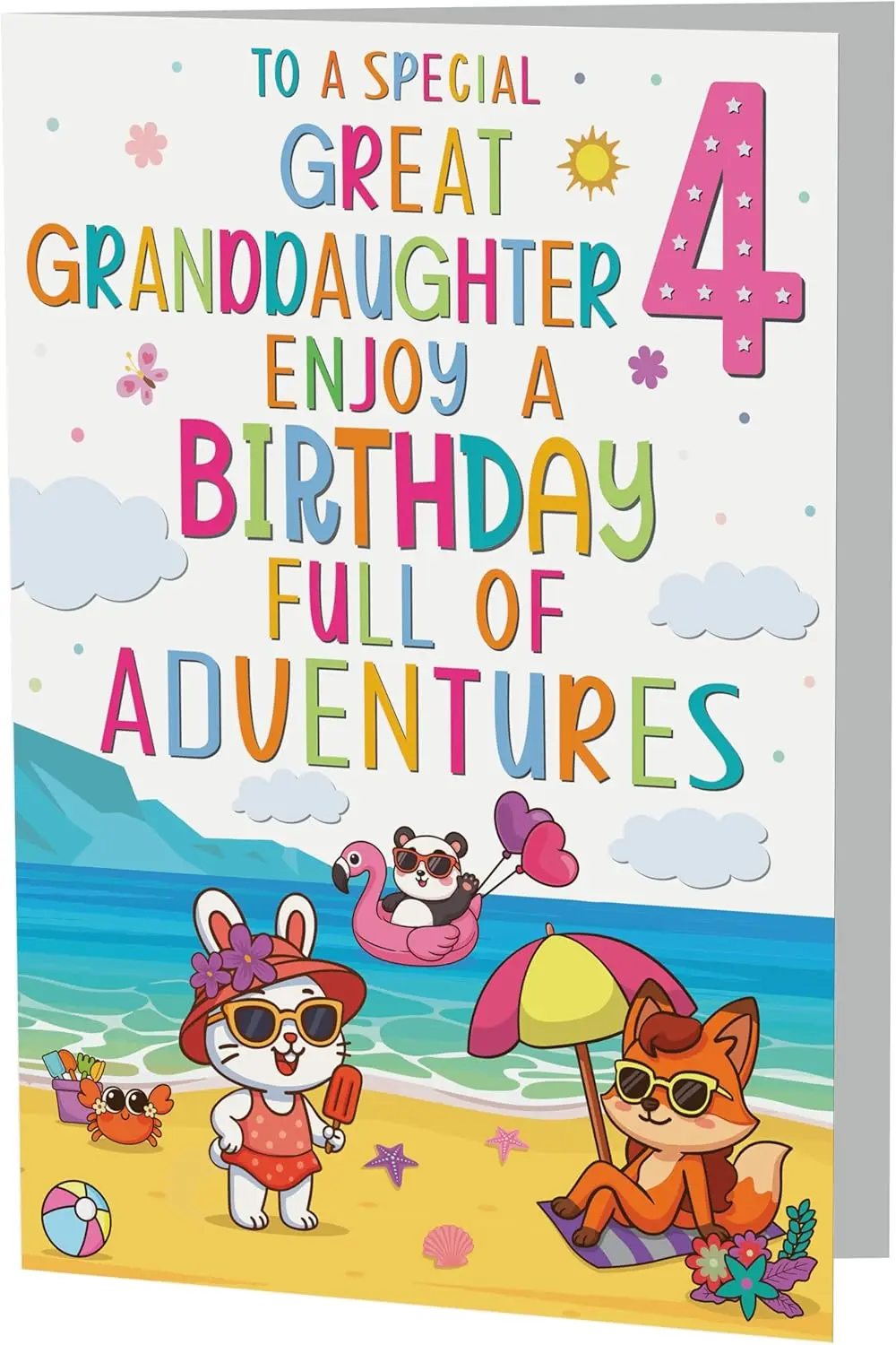 

Открытка на 4-й день рождения племянницы – дизайн с животными в пляжном стиле – премиальная поздравительная открытка формата А5, Великобритания
