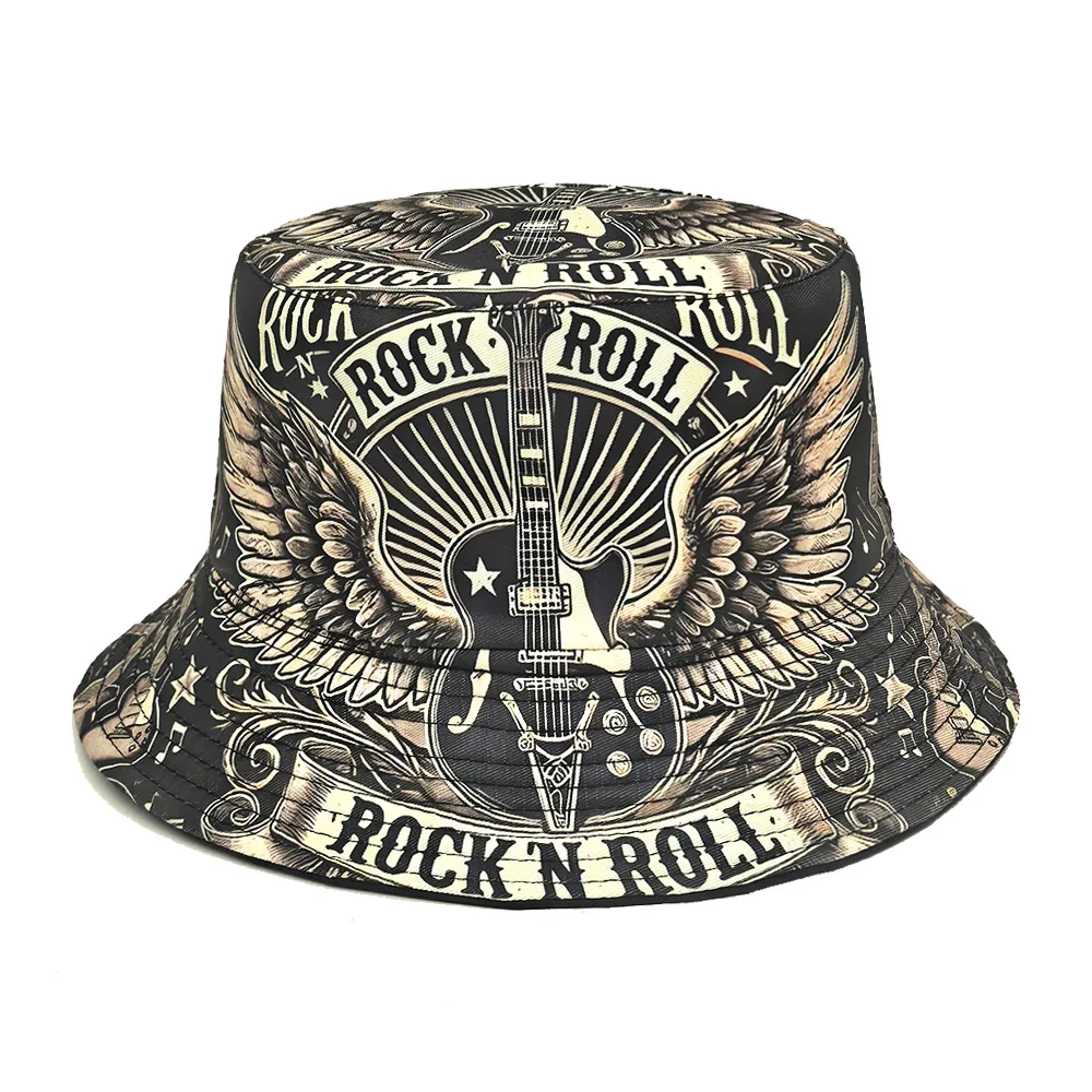 Modischer Panama-Hut mit Gitarrenmuster für Damen und Herren, Sommer-Outdoor-Sonnenschutz, Fischerhut, Unisex, Casual, Hip-Hop-Stil