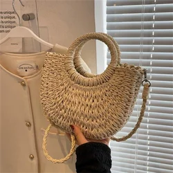 French?style Straw Woven Bag Women Large Capacity Portable Shoulder Bag High Sense Woven Vegetable Basket Women's Bag Retro Tote