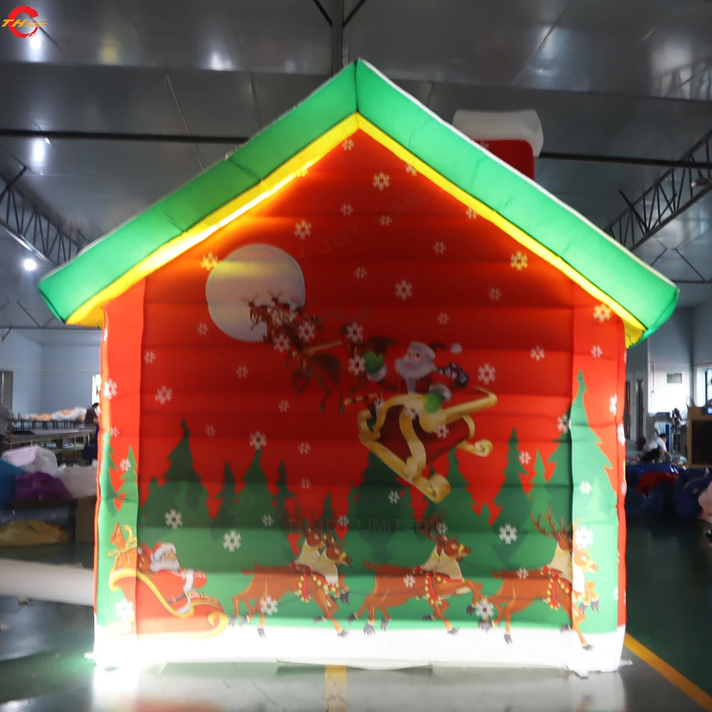 Fast Shipping 13*10ft Lighting Inflatable Christmas House Xmas Outdoor Decoration Inflatable Santa Grotto for Sale