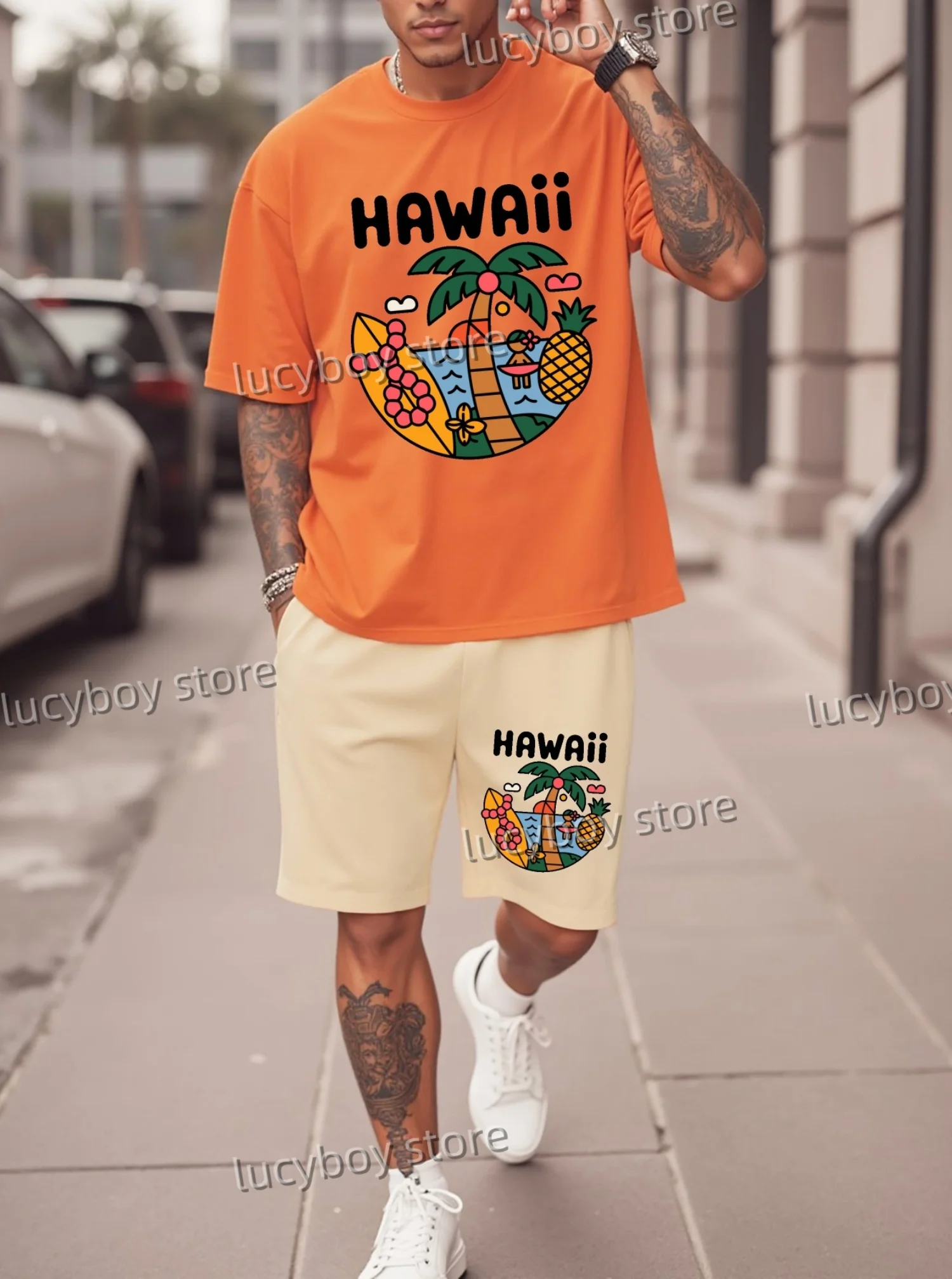 Conjunto de camiseta de manga corta de gran tamaño hawaiano para hombre, ropa de talla grande a la moda, conjunto de chándal para hombre, conjunto de ropa de verano de gran tamaño de 2 piezas