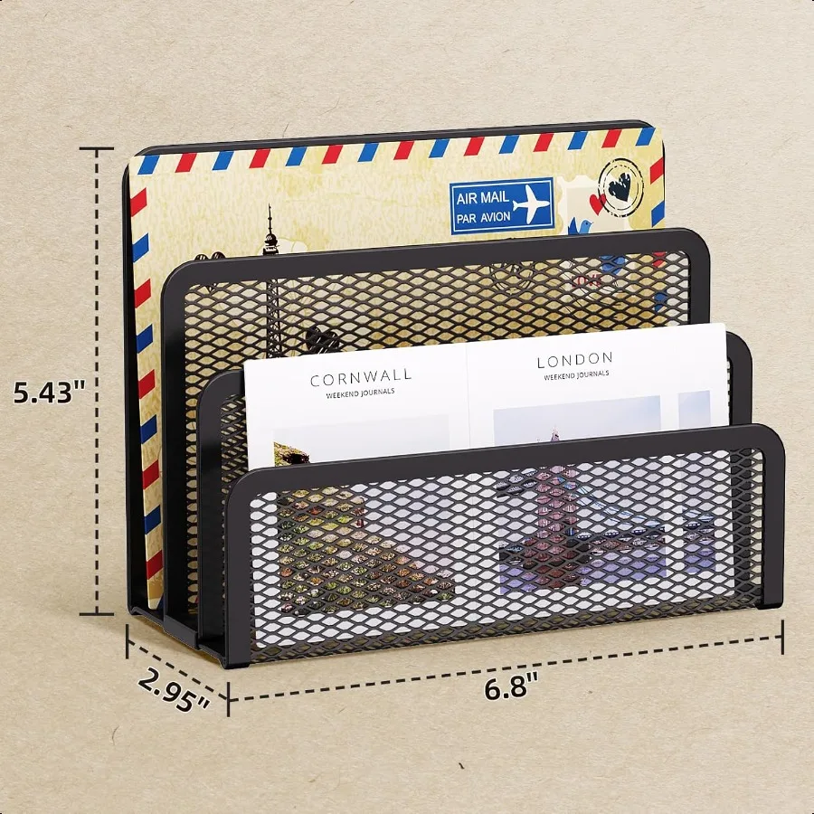 デスク用メールオーガナイザー 3スロットメッシュメタルメールホルダーカウンタートップレターホルダーオフィスデスクトップ封筒とドキュメントストレージラック
