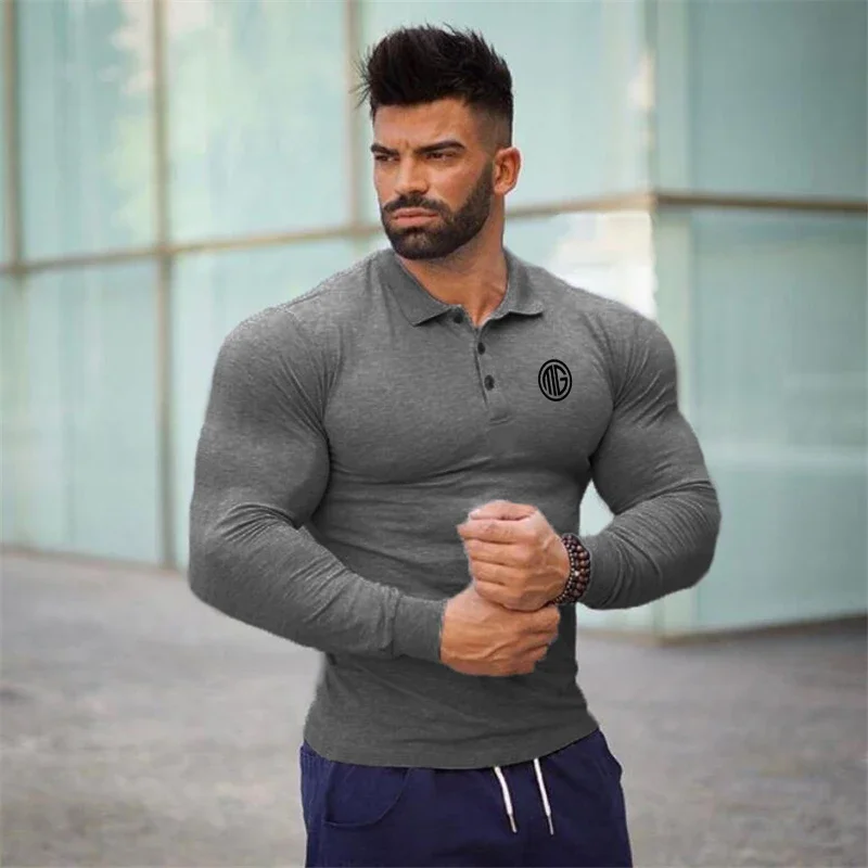 Running Shirt Sports Compression T Shirt Men Gym Long Sleeve Slim Fit T-Shirt Polo Top Male Workout Fitness Training Clothing