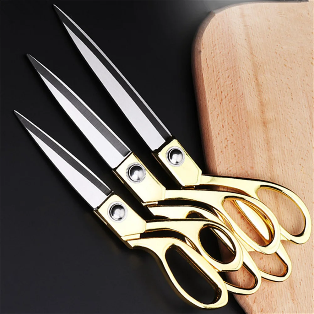 3 Sizes Gold Big Stainless Steel Tailor Scissors Household Shears Kitchen Knife Cloth Cutter Office Business Ribbon Cutting Tool