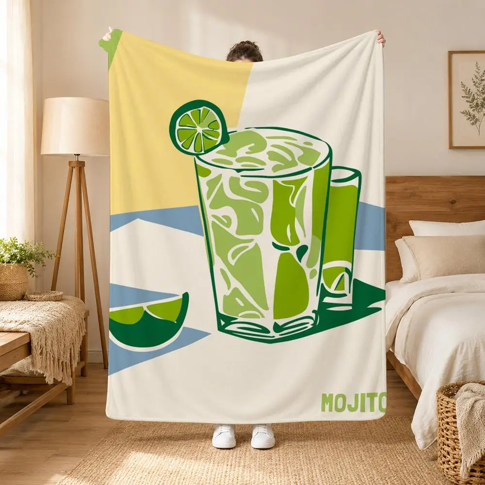Cocktail Drink Mojito Throw Blanket Soft Flannel Throw Lightweight Summer Home Nap for Office Travel Sofa Bed