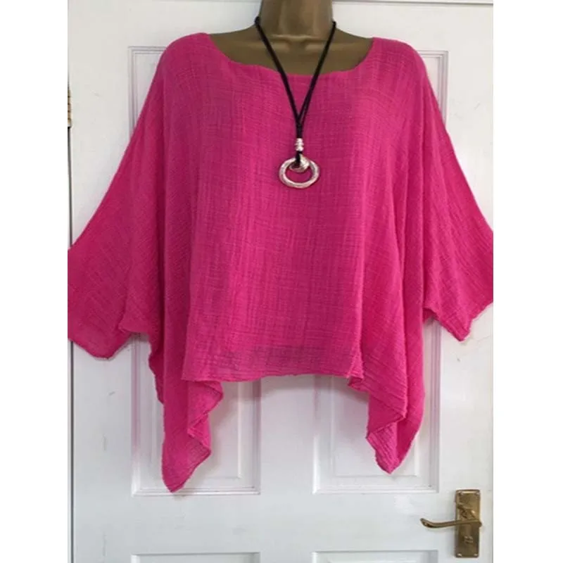 

Bat Sleeve Pullover Blouse Female Plus Size 5Xl Loose Casual Tops Women O Neck Half Sleeve Simple Summer Tops