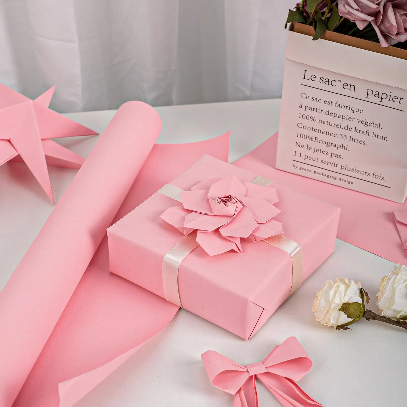 Kraft Paper Pink Roll Recyclable Paper Perfect for Wrapping, Craft, Packing, Floor Covering, Dunnage, Parcel, Table Runner,