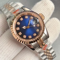 Bliger-Reloj Automático para mujer, cronógrafo de oro rosa de 26mm, color azul marino, estéril, con esfera Sunburst NH05 Sapphire 50m, resistente al agua, novedad de 2024