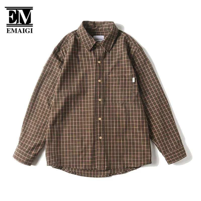 Men Long Sleeve Loose Casual Vintage Plaid Shirt Cityboy Streetwear Fashion Campus Couple Oversized Shirts