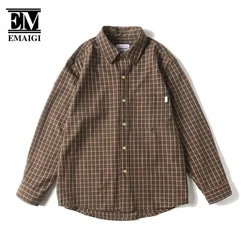 Men Long Sleeve Loose Casual Vintage Plaid Shirt Cityboy Streetwear Fashion Campus Couple Oversized Shirts