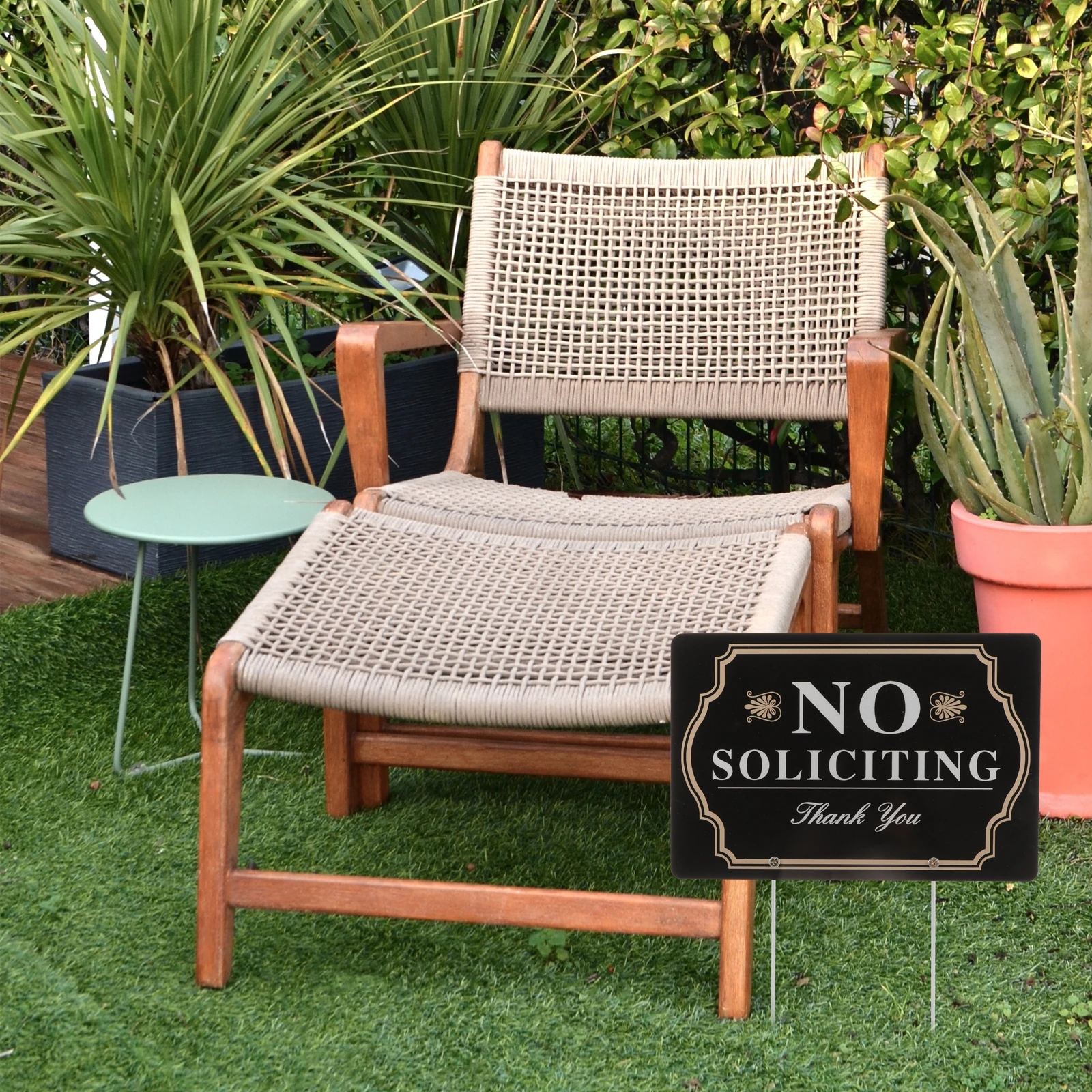 

Outdoor Courtyard Warning No Soliciting Metal Yard Sign for Home Hotel Mall Security Easy Install Large No for House